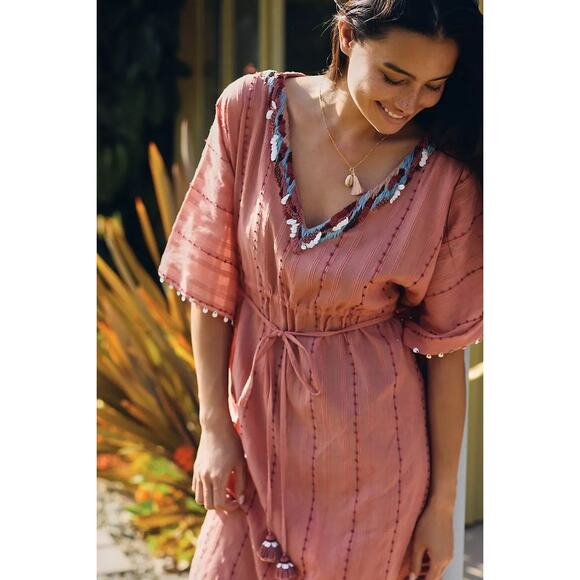 New Anthropologie by Duet Cover-Up Kaftan $198 XS/S Rose Dress Resort wear - Picture 1 of 6